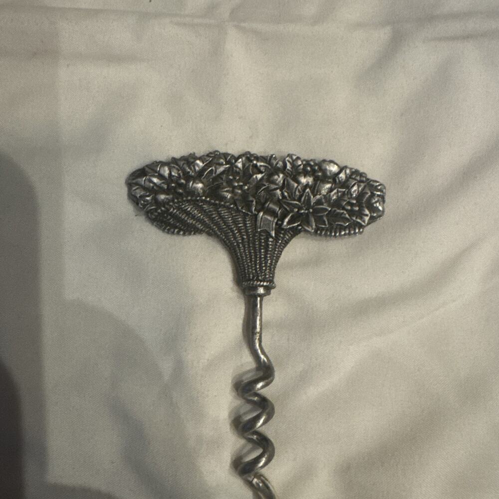 Pewter Wine Bottle Opener Poinsettia Flower Design‎ Corkscrew Christmas Winter